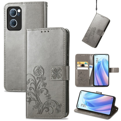Four-leaf Clasp Embossed Buckle Leather Phone Case, For OPPO A16K, For OPPO Reno7 5G