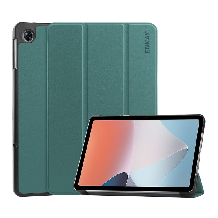 Dark green tri-fold smart tablet case with ENKAY logo, folding stand and front screen holder