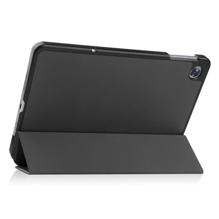 Black folio-style tablet case with foldable stand cover for propped viewing