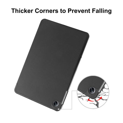 Black tablet case with thick corner design and camera cutout to help prevent falling