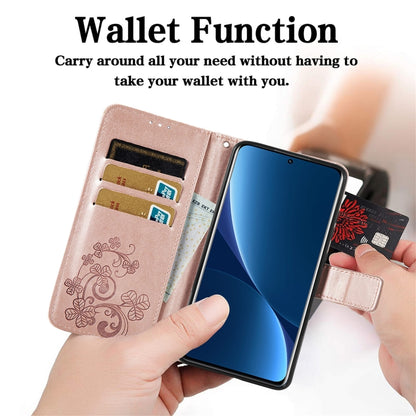 Four-leaf Clasp Embossed Buckle Leather Phone Case, For Xiaomi 12 Pro