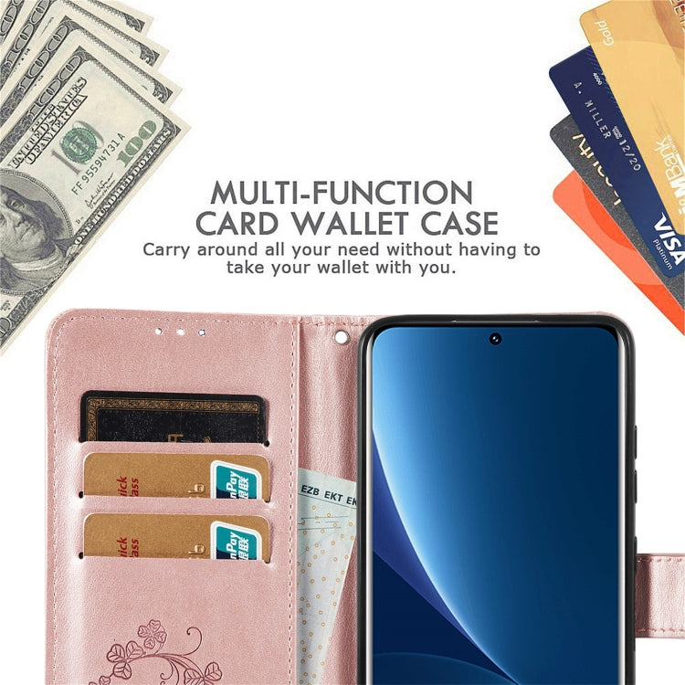 Four-leaf Clasp Embossed Buckle Leather Phone Case, For Xiaomi 12 Pro