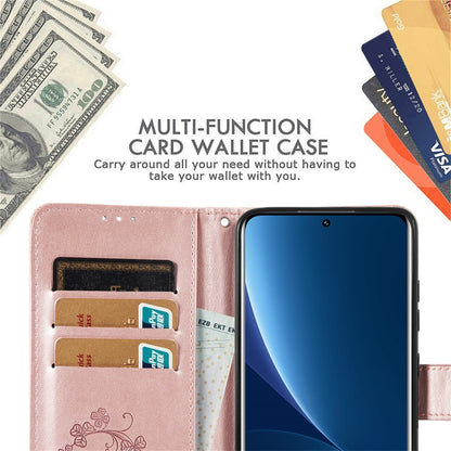 Four-leaf Clasp Embossed Buckle Leather Phone Case, For Xiaomi 12 Pro