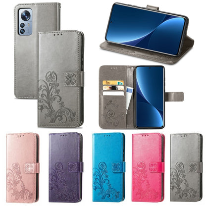 Four-leaf Clasp Embossed Buckle Leather Phone Case, For Xiaomi 12 Pro