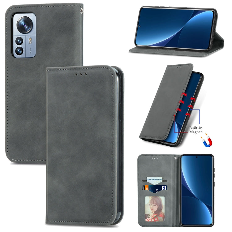 Retro Skin Feel Magnetic Flip Leather Phone Case, For Xiaomi 12 Pro