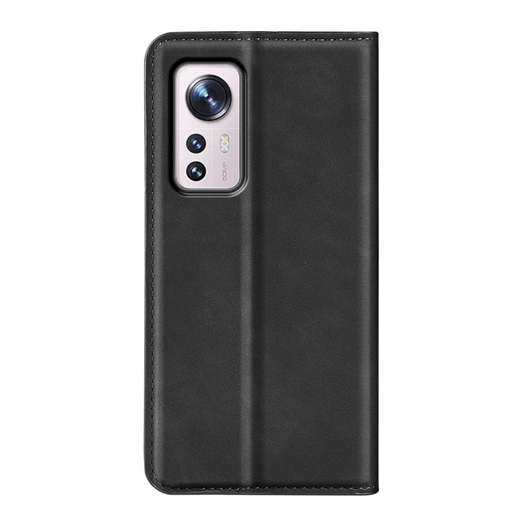 Black leather folio phone case for Xiaomi 12 with raised camera cover and side cutout