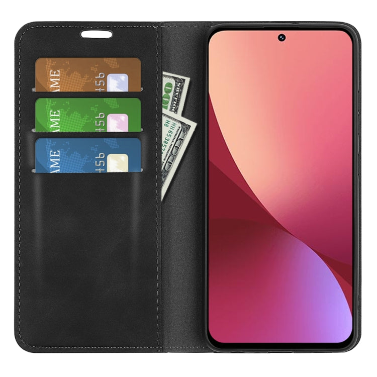 Black leather folio phone case for Xiaomi 12 with card slots and open front cover