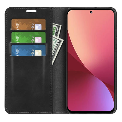 Black leather folio phone case for Xiaomi 12 with card slots and open front cover