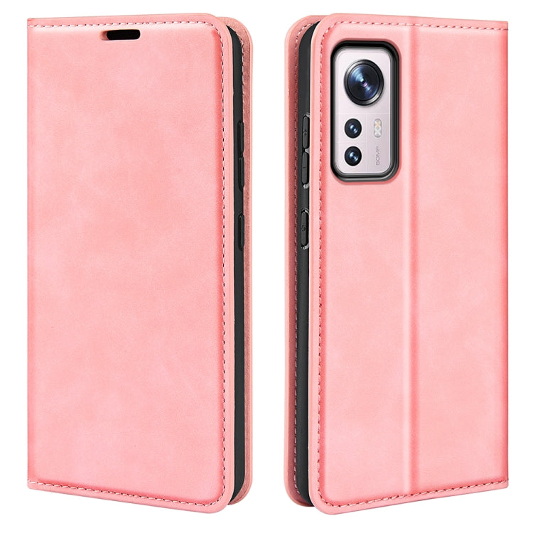 Pink leather folio phone case for Xiaomi 12 with camera cutout and protective back panel