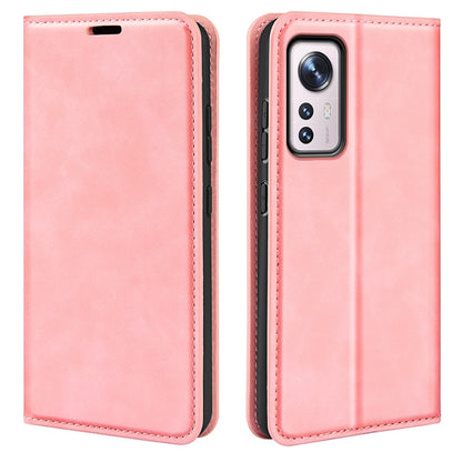 Pink leather folio phone case for Xiaomi 12 with camera cutout and protective back panel