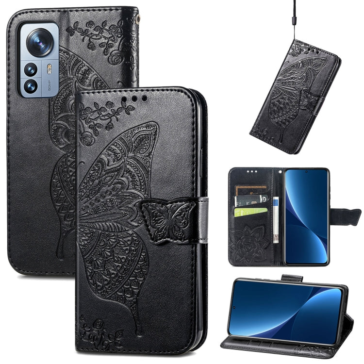 Butterfly Love Flower Embossed Leather Phone Case, For Xiaomi 12 Pro