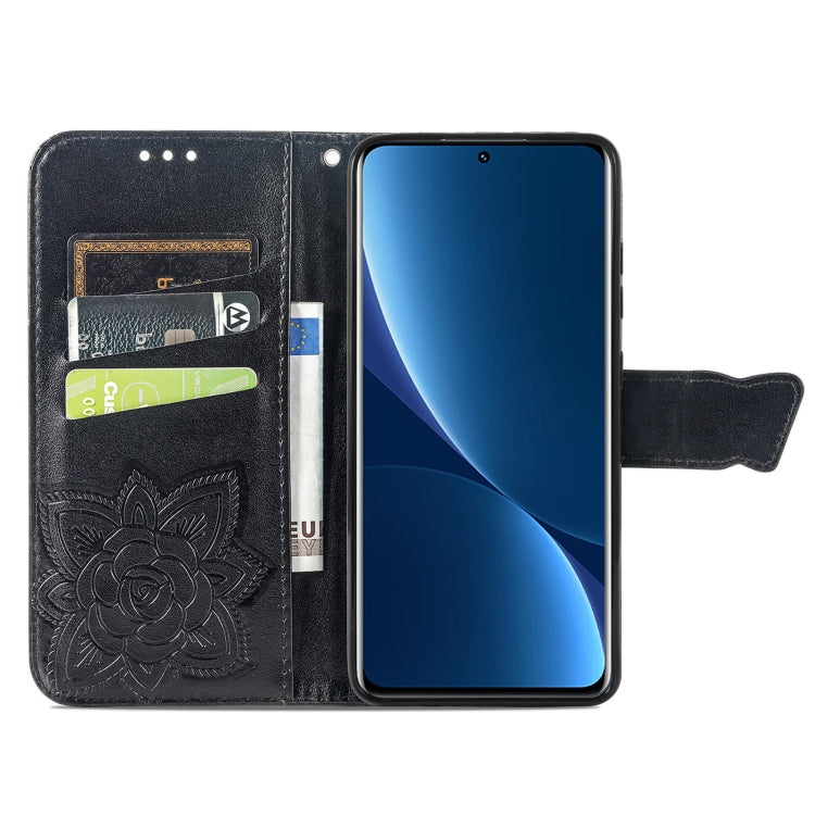 Butterfly Love Flower Embossed Leather Phone Case, For Xiaomi 12 Pro