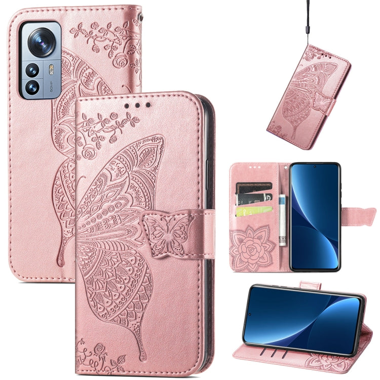 Butterfly Love Flower Embossed Leather Phone Case, For Xiaomi 12 Pro