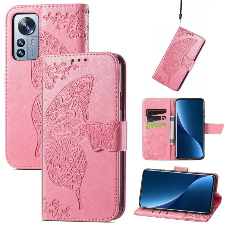 Butterfly Love Flower Embossed Leather Phone Case, For Xiaomi 12 Pro