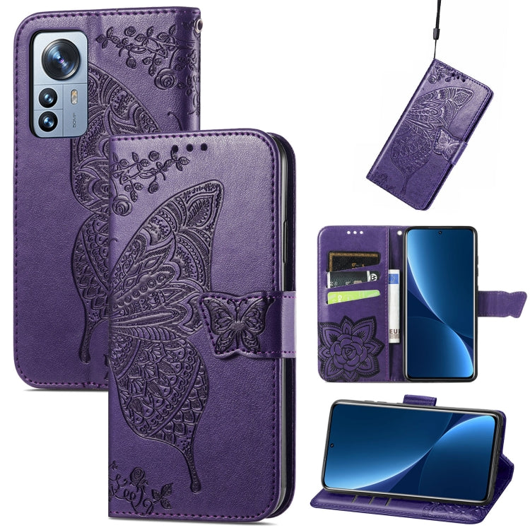 Butterfly Love Flower Embossed Leather Phone Case, For Xiaomi 12 Pro