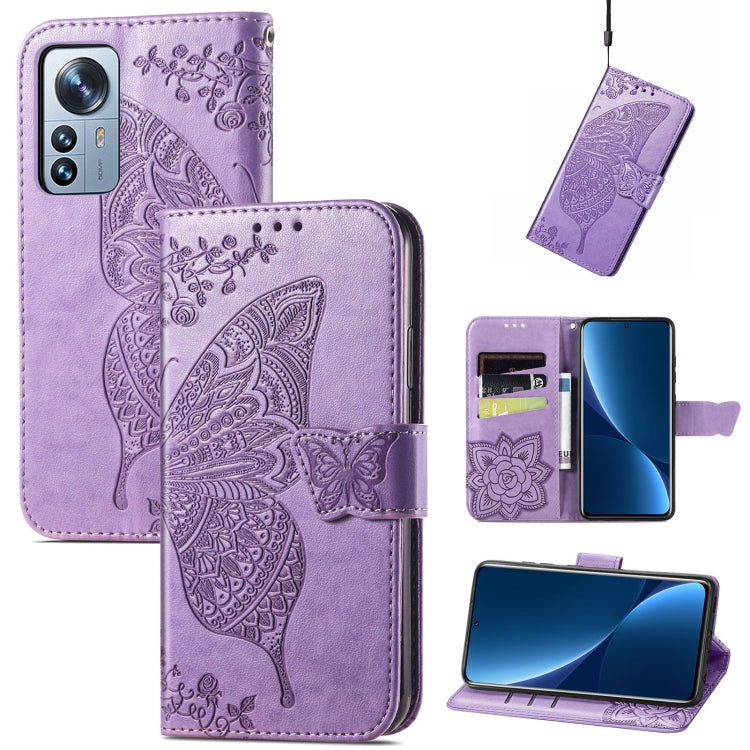 Butterfly Love Flower Embossed Leather Phone Case, For Xiaomi 12 Pro