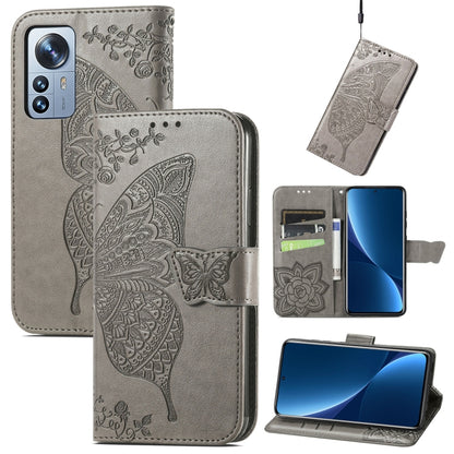 Butterfly Love Flower Embossed Leather Phone Case, For Xiaomi 12 Pro