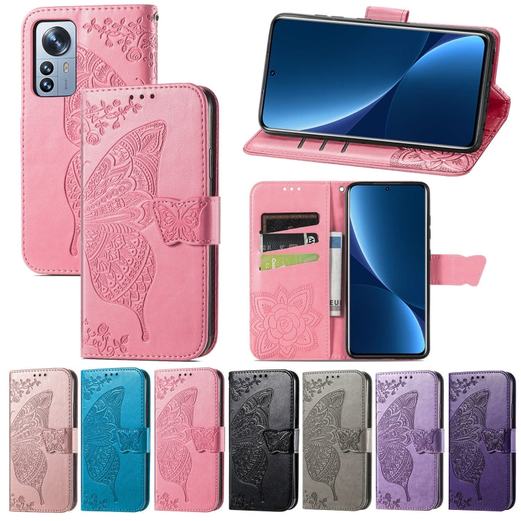 Butterfly Love Flower Embossed Leather Phone Case, For Xiaomi 12 Pro