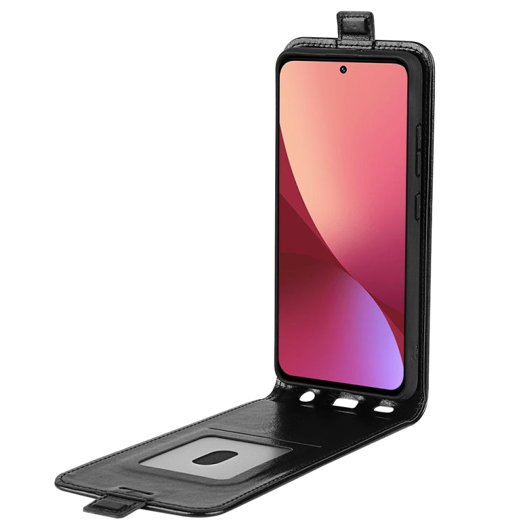 Leather vertical flip phone case for Xiaomi 12 Pro, black open with wallet pocket
