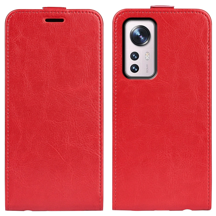 Leather vertical flip phone case for Xiaomi 12 Pro, red with camera cutout