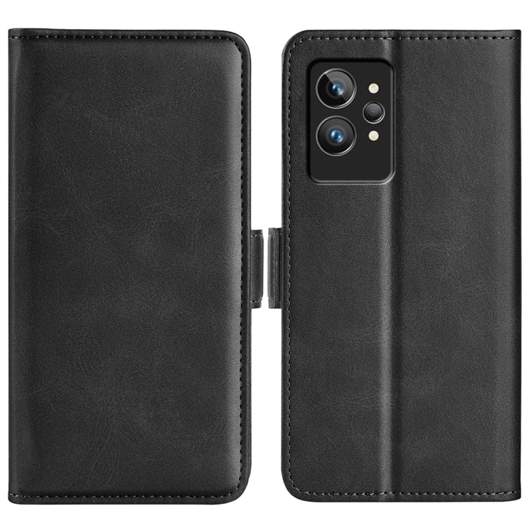 Black dual-side leather phone case with magnetic buckle and camera cutout