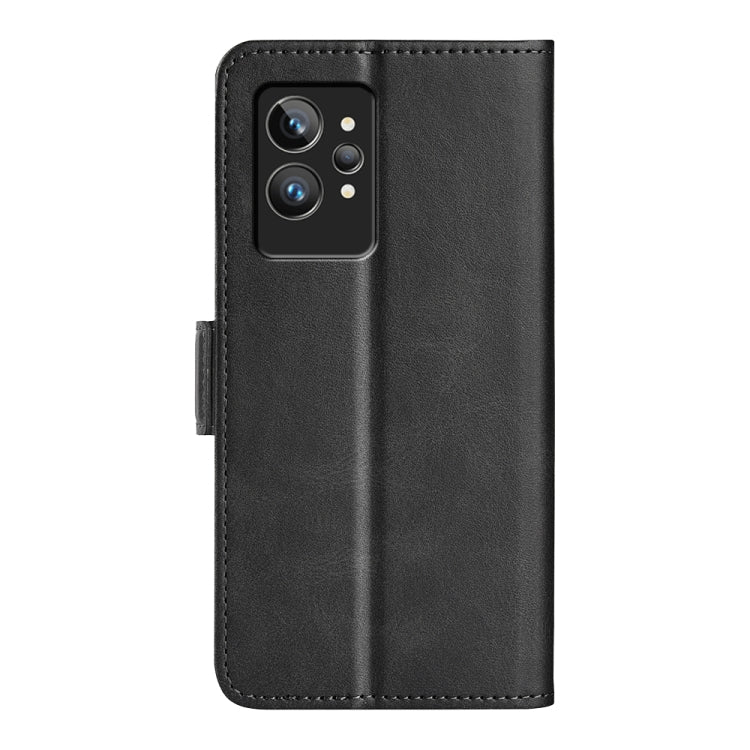 Black leather phone case with camera cutout and magnetic clasp strap