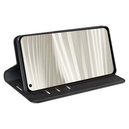 Black leather folio phone case with flip stand position for angled viewing