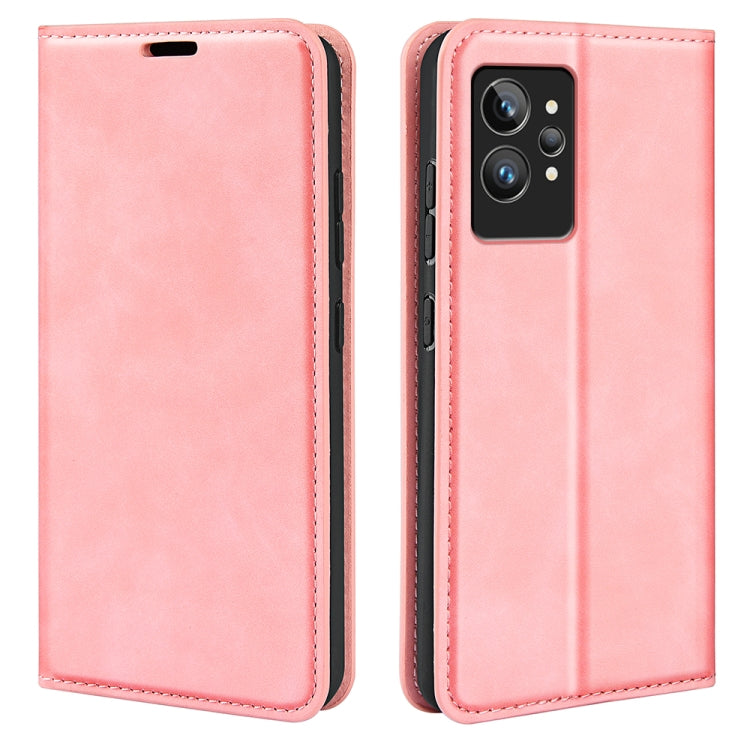 Pink leather wallet phone case with magnetic closure and camera cutout for phone protection