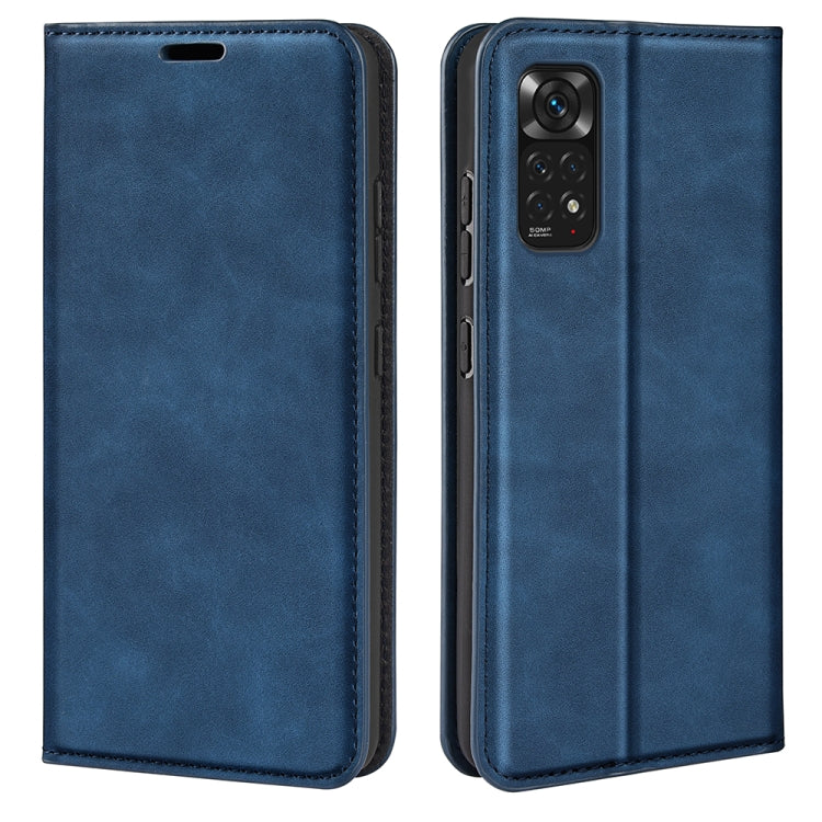 Dark blue leather flip phone case with magnetic clasp and camera cutout
