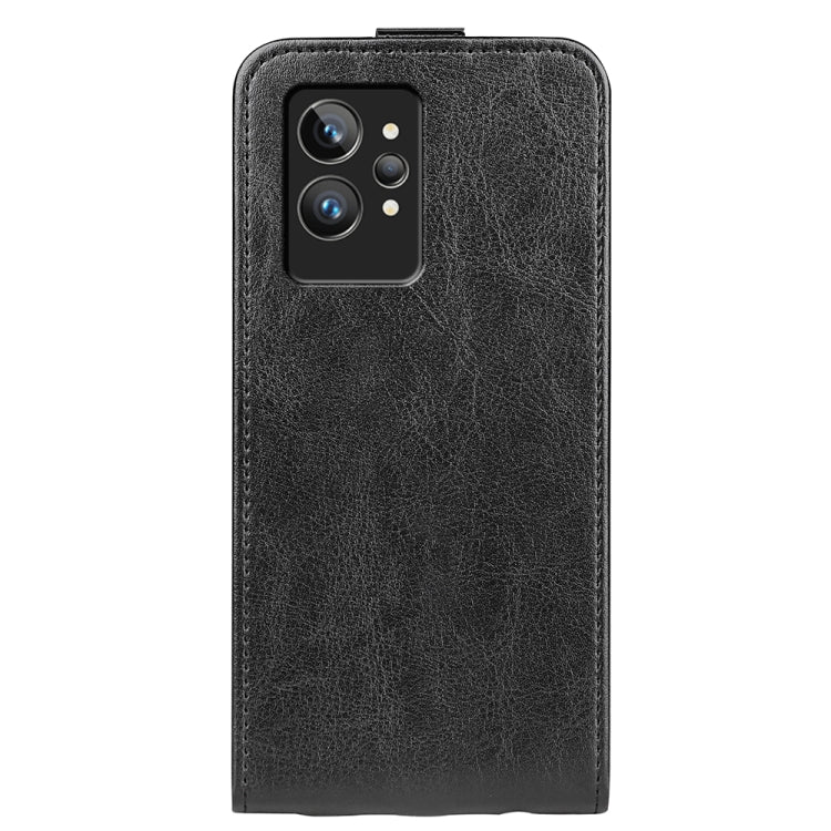 Vertical flip leather phone case for OPPO Realme GT2 Pro 5G, black with camera opening