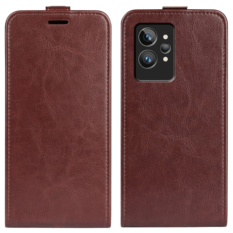 Vertical flip leather phone case for OPPO Realme GT2 Pro 5G, brown with camera opening