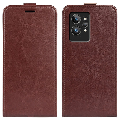 Vertical flip leather phone case for OPPO Realme GT2 Pro 5G, brown with camera opening