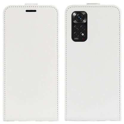 White textured vertical flip leather phone case, front and back with camera cutout