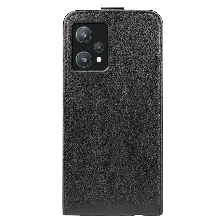 Black leather flip phone case with camera cutout on back