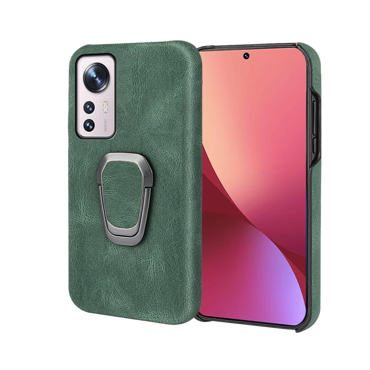 Dark green PU phone case with ring holder and camera cutouts