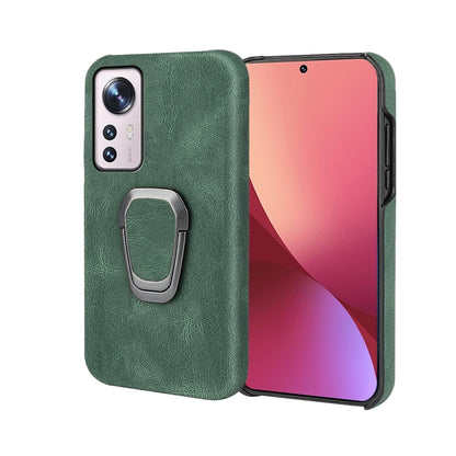 Dark green PU phone case with ring holder and camera cutouts