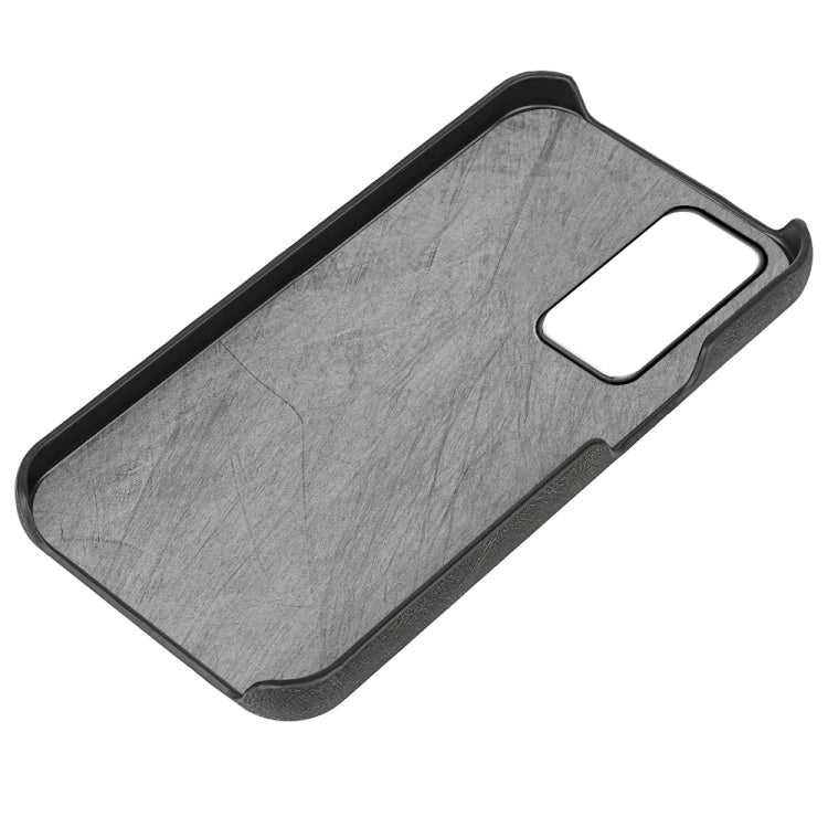 Gray PU phone case shell with slim camera opening and textured exterior
