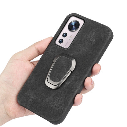 Black PU phone case with ring holder, camera cutouts visible, held in hand