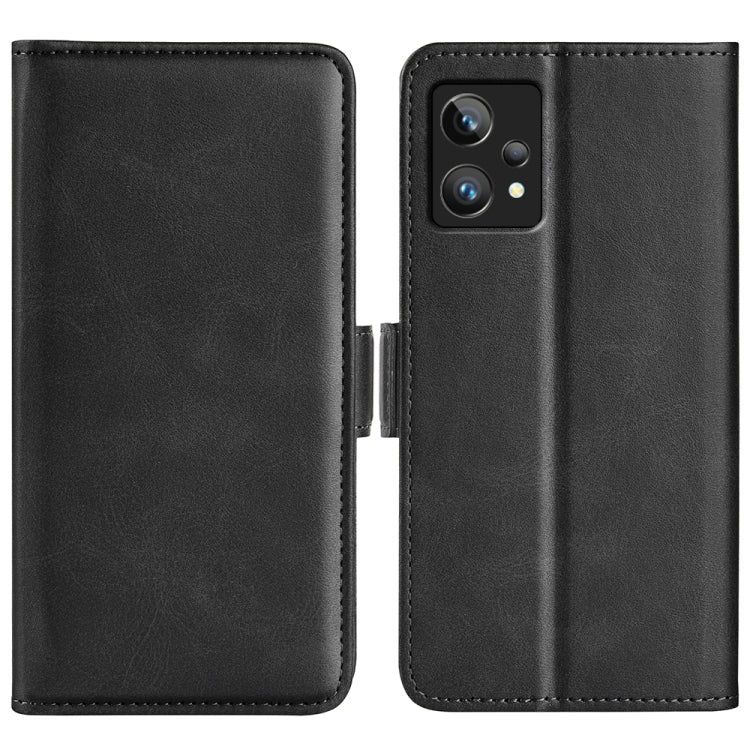 Black leather wallet phone case with magnetic buckle, camera cutout on back cover