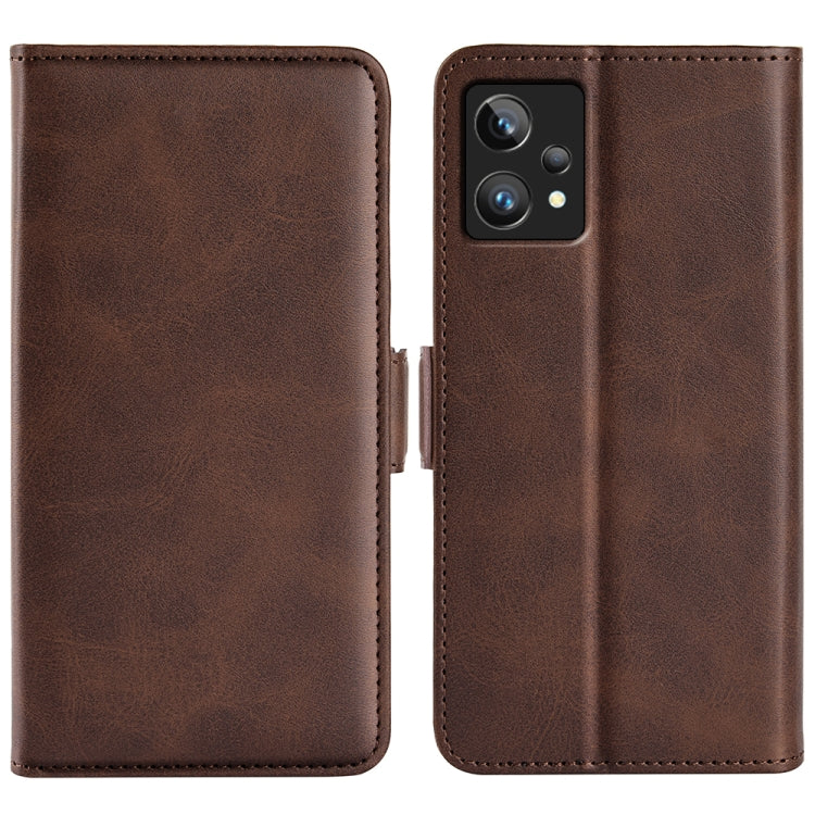 Dark brown leather wallet phone case with magnetic buckle and camera cutout