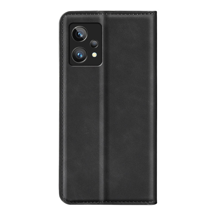 Black leather-style phone case back with camera openings and stitched border