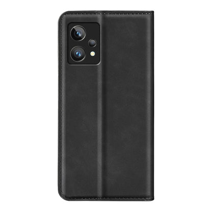 Black leather-style phone case back with camera openings and stitched border