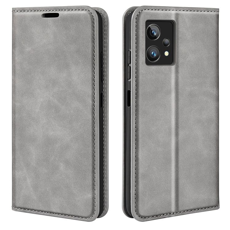 Grey leather-style magnetic suction flip phone case with camera cutout