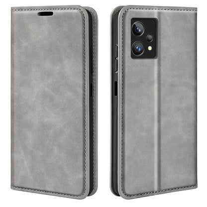 Grey leather-style magnetic suction flip phone case with camera cutout