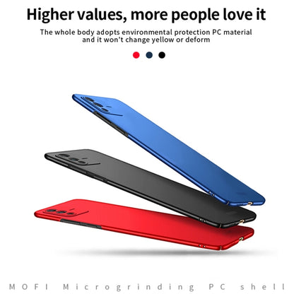 Set of frosted hard phone cases: blue, black, and red with camera openings
