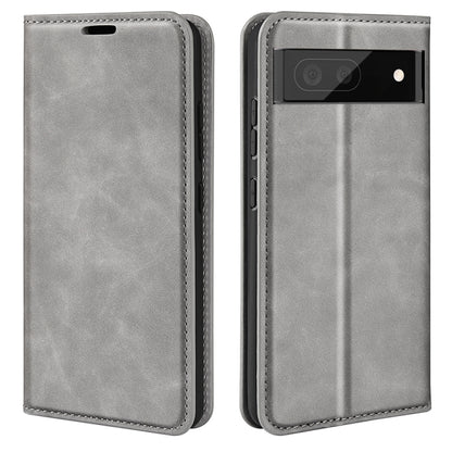 Grey magnetic suction leather phone case with folio cover and camera cutout