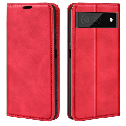 Red magnetic suction leather phone case with folio cover and camera cutout