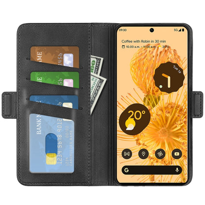 Black leather flip phone case with card slots and magnetic closure for Google Pixel 7 Pro