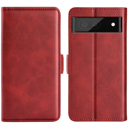 Red leather magnetic buckle flip phone case with camera window for Google Pixel 7 Pro