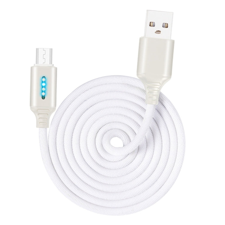 White braided USB data/power cable with metal connector ends and blue indicator